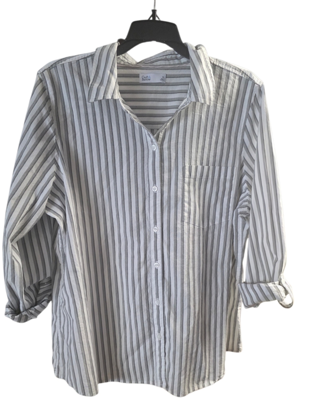 Croft & Barrow Gray & White Striped Button-Front Blouse XL